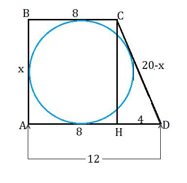 Вокруг окружности описана прямоугольная трапеция, длины оснований которой равны 8 и 12. найдите ради