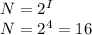 N=2^I\\&#10;N=2^4=16