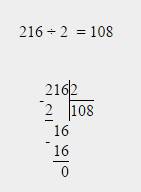 Разделить в столбик 216: 2, 870: 6, 304: 3, 129: 7