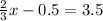 \frac{2}{3} x-0.5=3.5