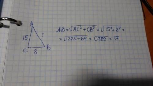 Катеты прямоугольного треугольника равны 8 и 15. найдите гипотенузу этого треугольника