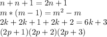 n+n+1=2n+1\\m*(m-1)=m^2-m\\2k+2k+1+2k+2=6k+3\\(2p+1)(2p+2)(2p+3)