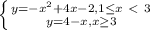 \left \{ {{y=-x^2+4x-2, 1 \leq x \ \textless \ 3} \atop {y=4-x, x \geq 3}} \right.