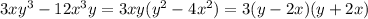 3 xy^3-12x^3y=3xy(y^2-4x^2)=3(y-2x)(y+2x)