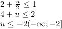 2+ \frac{u}{2} \leq 1 \\ 4+u \leq 2 \\ u \leq -2 ( -\infty; -2]}