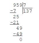 959 разделить на 7 в столбик алгоритм