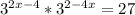 3^{2x-4}* 3^{2-4x}=27