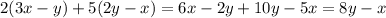 2(3x-y)+5(2y-x)=6x-2y+10y-5x=8y-x