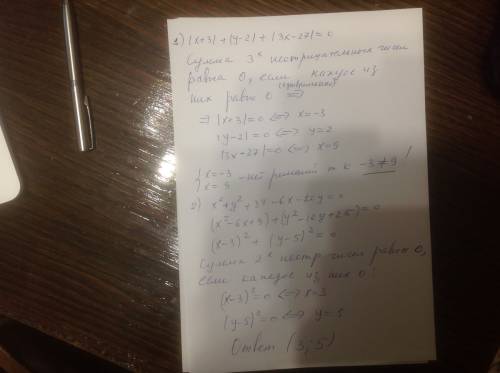 1) |x+3|+|y-2|+|3^2^x-27|=0 2) x^2^+y^2^+34=6x+10y