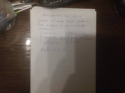 1) |x+3|+|y-2|+|3^2^x-27|=0 2) x^2^+y^2^+34=6x+10y