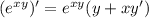 (e^{xy})'=e^{xy}(y+xy')