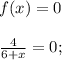 f(x)=0 \\\\ \frac{4}{6+x}= 0;\\