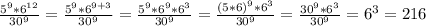 \frac{5^9*6^{12}}{30^9}=\frac{5^9*6^{9+3}}{30^9}=\frac{5^9*6^9*6^3}{30^9}=\frac{(5*6)^9*6^3}{30^9}=\frac{30^9*6^3}{30^9}=6^3=216