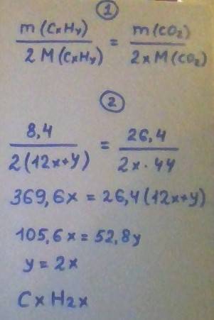 99 при сгорании 8,4 г углеводорода получили 26,4 г со2 . плотность вещества равна 1,87 г\л . определ