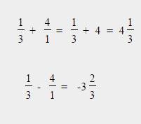 Решите дроби 1/3+4/1=? , 1/3-4/1=?