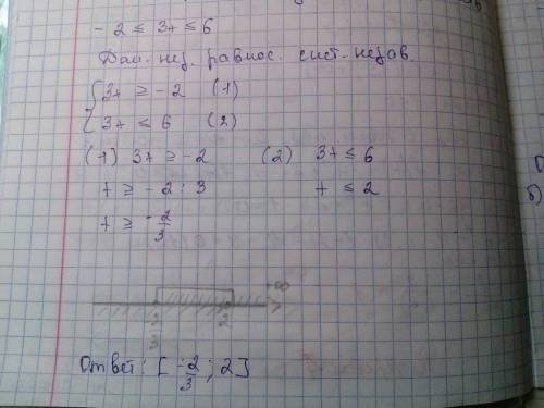 Решите двойное неравенство: -2 ≤ 3х ≤ 6