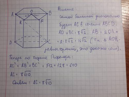 Длины всех ребер правильной шестиугольной призмы равны. длина боковой грани призмы равна 8 корней из