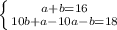 \left \{ {{a+b=16} \atop {10b+a-10a-b=18}} \right.