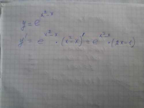 Y= e^((x^2)-x) (e (в степени x в квадрате минус x) указания к решению : 1. воспользуйтесь правилом в