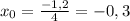 x_{0}= \frac{-1,2}{4}=-0,3