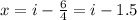 x=i- \frac{6}{4} =i-1.5