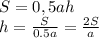 S=0,5ah&#10;\\&#10;h= \frac{S}{0.5a} =\frac{2S}{a}