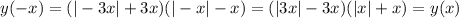 y(-x)=(|-3x|+3x)(|-x|-x)=(|3x|-3x)(|x|+x)= y(x)