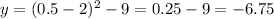 y=(0.5-2)^2-9=0.25-9=-6.75