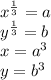 x^{ \frac{1}{3}}=a \\ y^{\frac{1}{3}}=b \\ x=a^3 \\ y=b^3