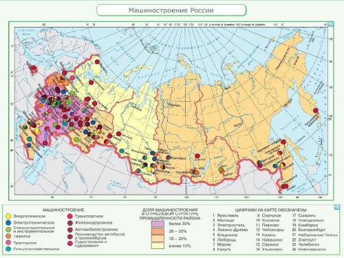 Какие отрасли машиностроения в азиатской части страны ?