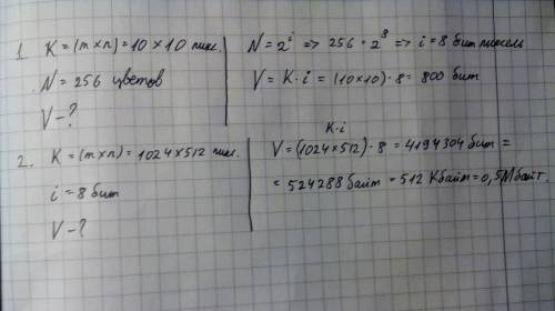 1. цветное с палитрой из 256 цветов растровое графическое изображение имеет значение 10х10 пикселей.