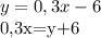 y=0,3x-6&#10;&#10;0,3x=y+6