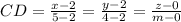 CD= \frac{x-2}{5-2}= \frac{y-2}{4-2}= \frac{z-0}{m-0}