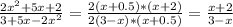 \frac{2x^2+5x+2}{3+5x-2x^2} = \frac{2(x+0.5)*(x+2)}{2(3-x)*(x+0.5)} = \frac{x+2}{3-x}