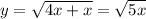 y= \sqrt{4x+x}=\sqrt{5x}