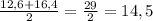 \frac{12,6+16,4}{2}= \frac{29}{2}=14,5