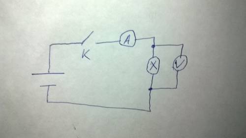 Изобразить схему электрической цепи, состоящую из гальванического элемента, лампы накаливания, ключа