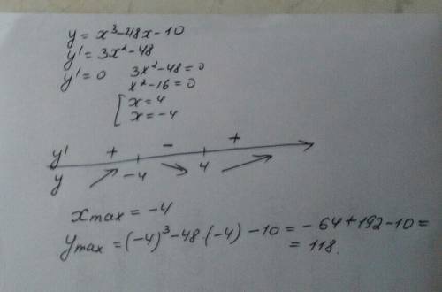 Решение с объяснением. найдите максимум функции у = x^3 - 48x-10