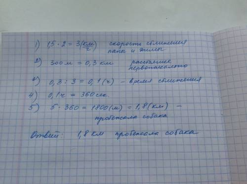 Ма с собакой пошел встречать папу. когда собака увидела папу, она побежала к нему со скоростью 5 м /