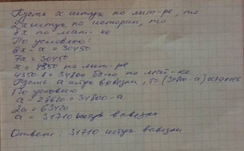 На книжном складе учебников по было в 4 раза больше чем по ,по в 2 раза меньше,чем по .учебников по