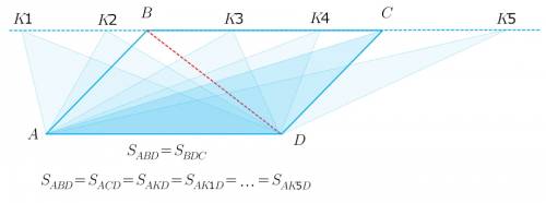А) на продолжении стороны bc выпуклого четырёхугольника abcd найдите такую точкуo, чтобы площадь abc