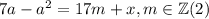 7a - a^2 = 17m + x, m \in \mathbb{Z} (2)