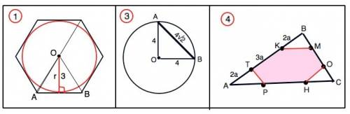 Надо 1. найдите площадь правильного шестиугольника, описанного около окружности, радиус которой раве