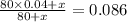 \frac{80 \times 0.04 + x}{80 + x} = 0.086