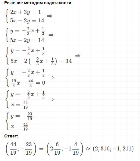 2x+3y=1 5x-2y=14 решите эту систему 20