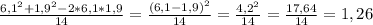 \frac{6,1^2+1,9^2-2*6,1*1,9}{14}= \frac{(6,1-1,9)^2}{14}= \frac{4,2^2}{14}= \frac{17,64}{14}=1,26