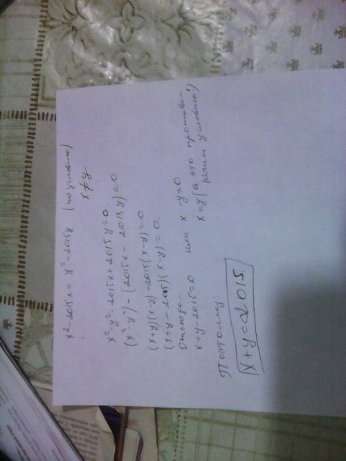 Два различных числа x и y (не обязательно целых) таковы, что : x²-2015x=y²-2015y найдете сумму этих