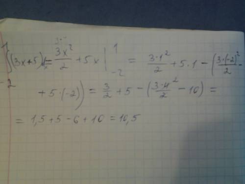 Вычислить интеграл от -2 до 1 (3х+5)dx