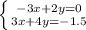 \left \{ {{-3x+2y=0} \atop {3x+4y=-1.5}} \right.