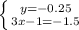 \left \{ {{y=-0.25} \atop {3x-1=-1.5}} \right.